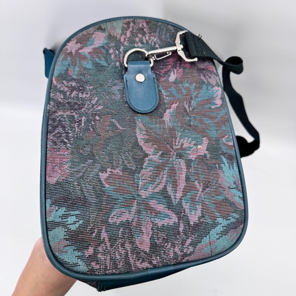Vintage Samsonite Tapestry Bag Teal Purple Floral Travel duffle suitcase - Picture 5 of 13